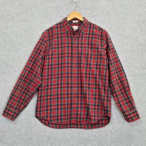 J.Crew Mens L Brushed Cotton Twill Red Green Blue Plaid Button Up Slim Fit Shirt
